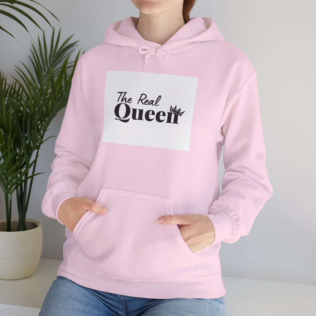 The Real Queen Hoodie — 'Slate & Social' Graphic Pullover for Bold Fashionistas