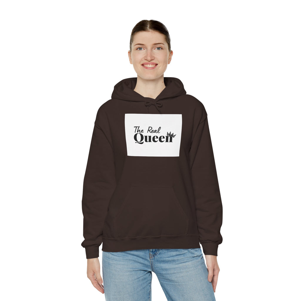 The Real Queen Hoodie — 'Slate & Social' Graphic Pullover for Bold Fashionistas