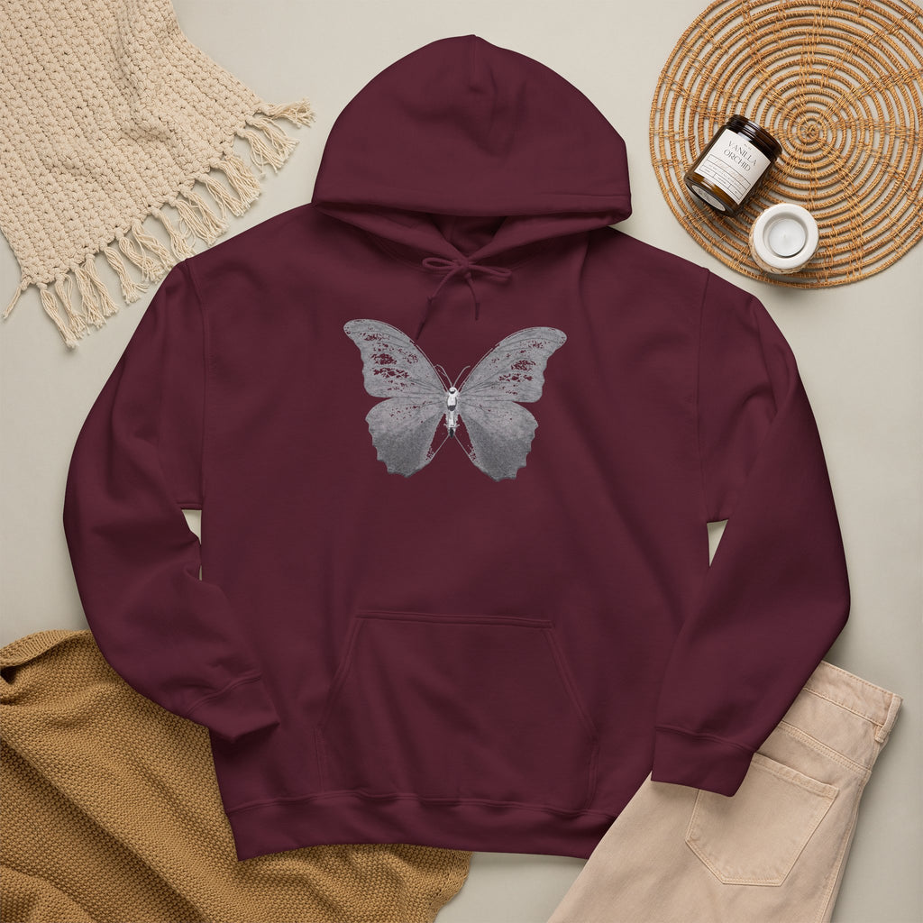 Butterfly Graphic Hoodie — 'Slate & Social' Minimalist White Pullover