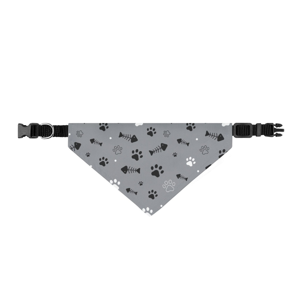 Clip-On Pet Bandana — Grey Paw Print & Bone Collar Accessory
