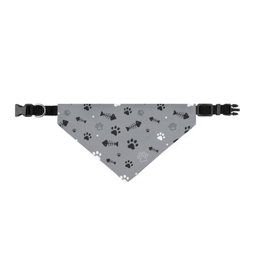 Clip-On Pet Bandana — Grey Paw Print & Bone Collar Accessory
