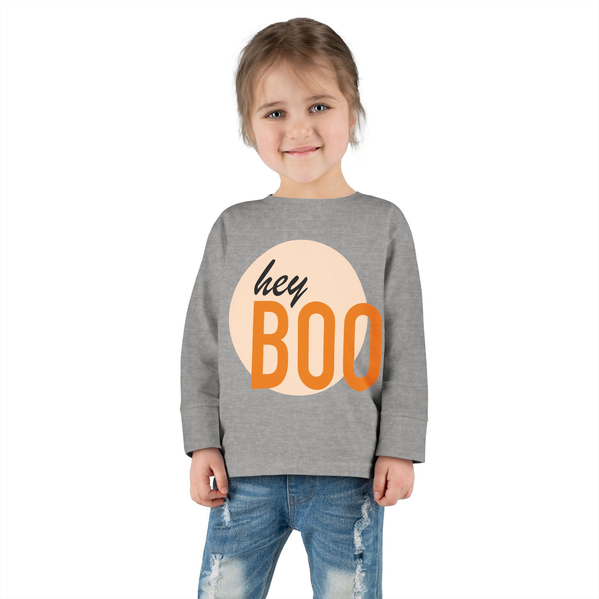Toddler Long Sleeve Tee — "hey BOO" Halloween Spooky Season Shirt