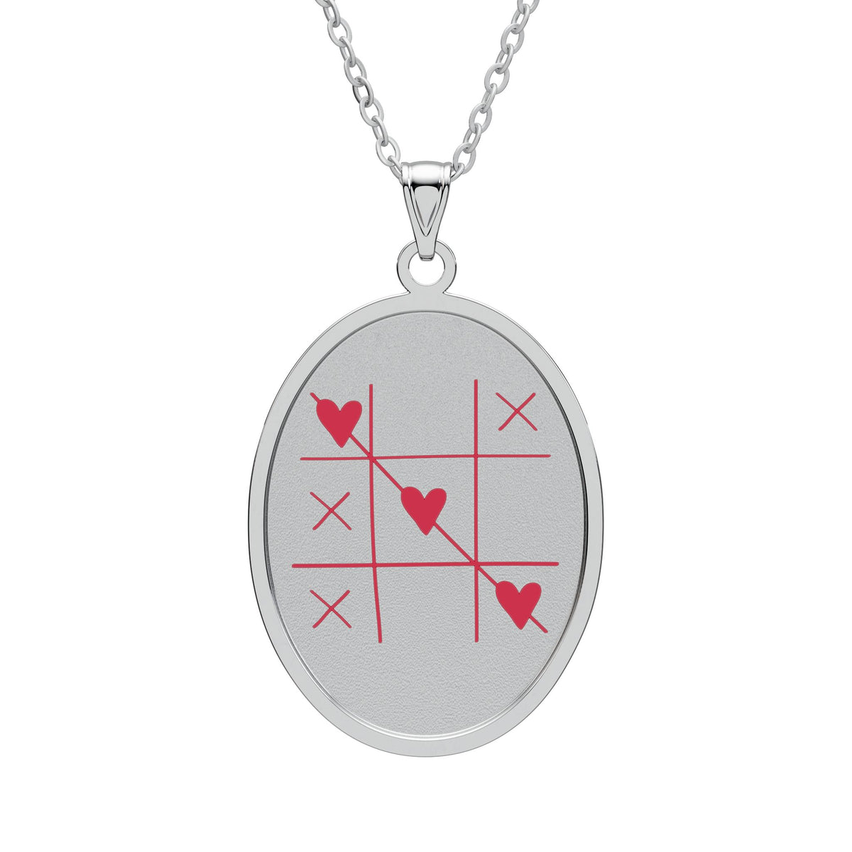 Tic-Tac-Toe Hearts Oval Pendant Necklace