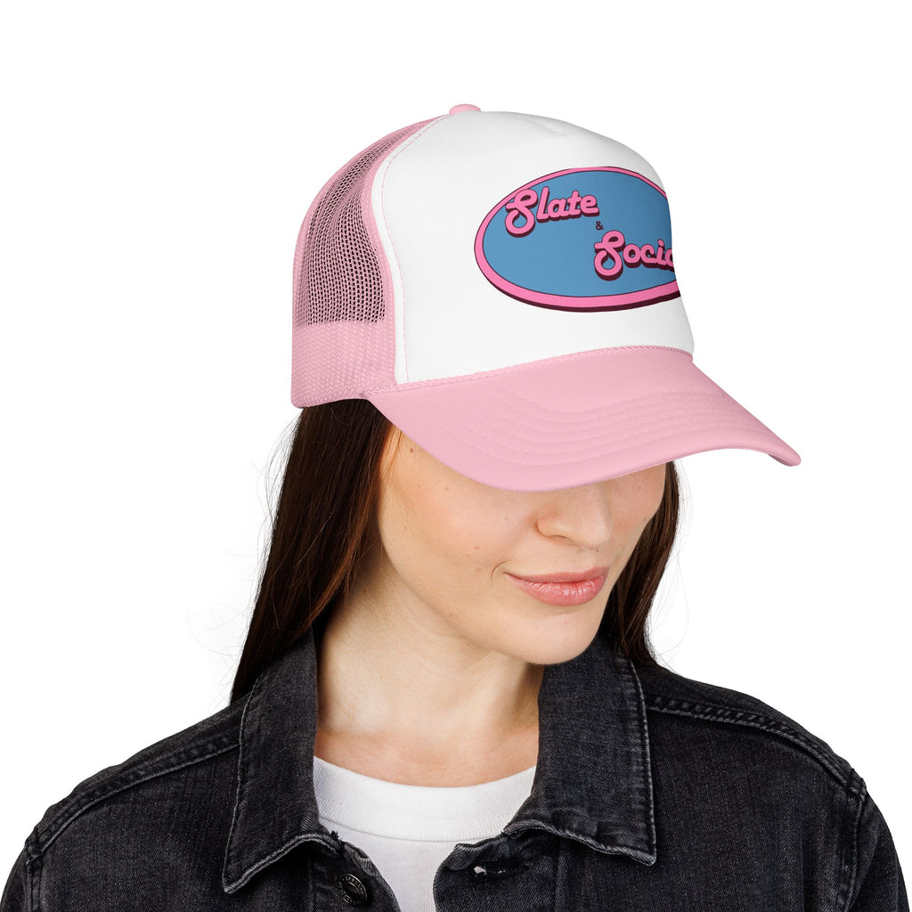 Trucker Hat — "Slate & Social" Retro Patch Foam Cap