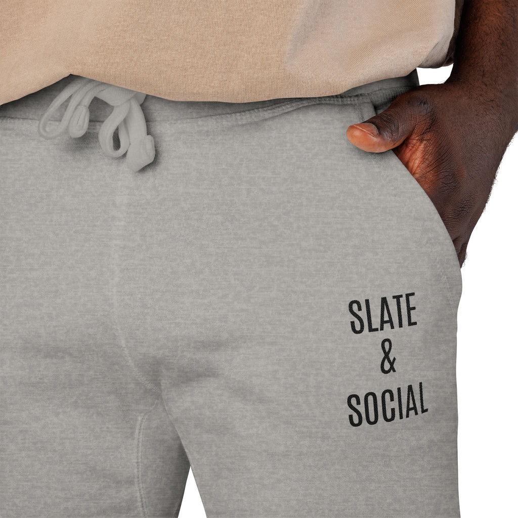 Embroidered 'Slate & Social' Fleece Sweatpants — Cozy Casual Joggers