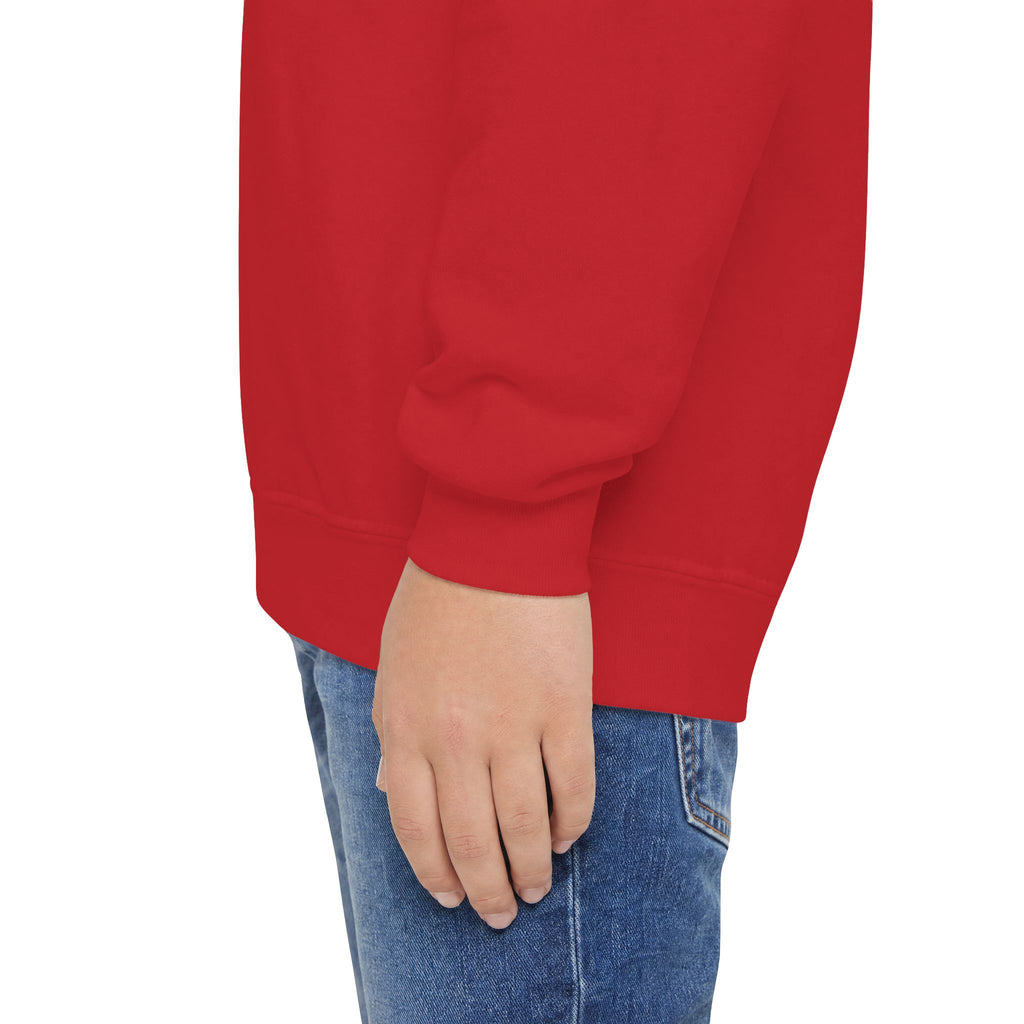 Youth Crewneck Sweatshirt — "School Story, Bro!" Earth Character with Soda | Slate & Social Back