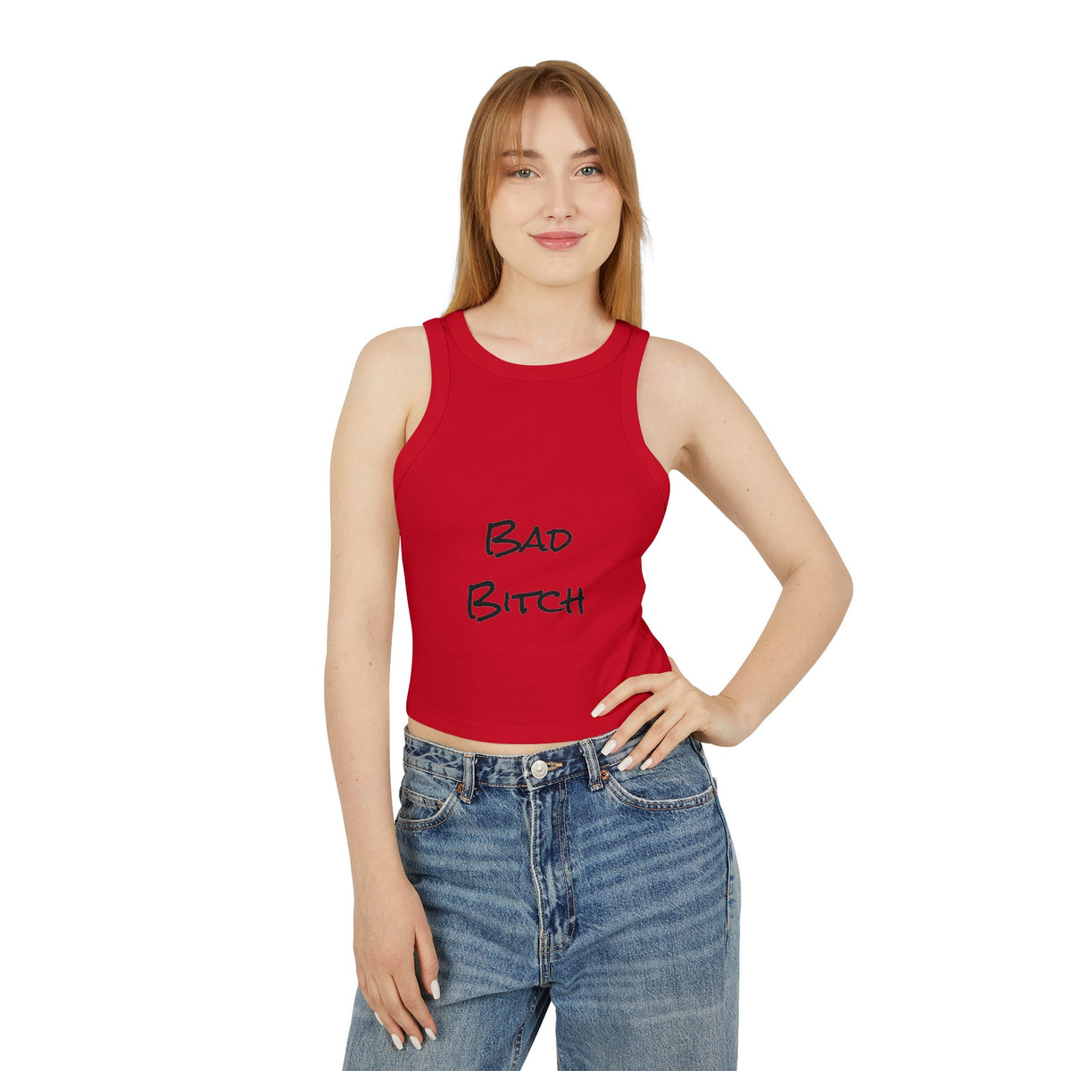 Bad Bitch Racer Tank Top — Women's Crop Ribbed Tank