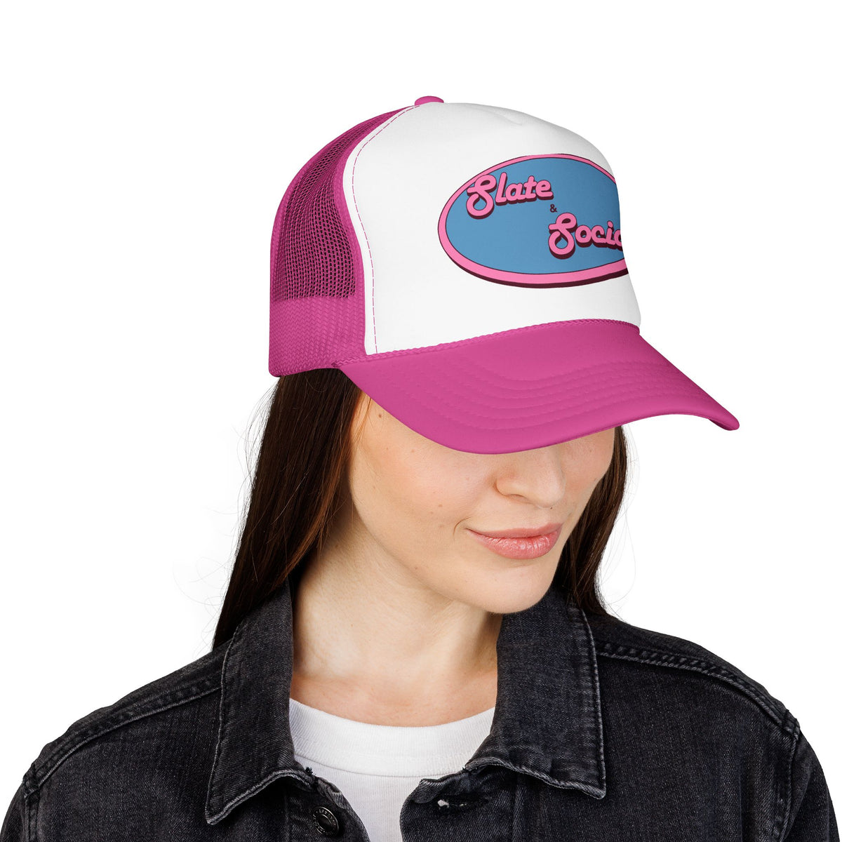 Trucker Hat — "Slate & Social" Retro Patch Foam Cap