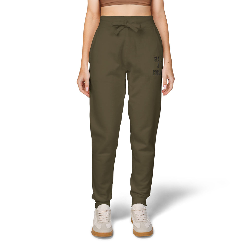 Embroidered 'Slate & Social' Fleece Sweatpants — Cozy Casual Joggers