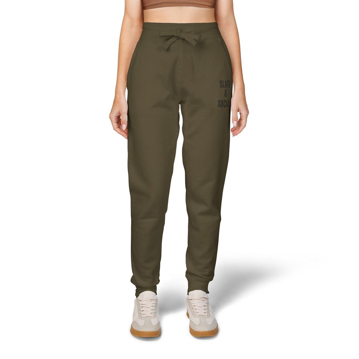 Embroidered 'Slate & Social' Fleece Sweatpants — Cozy Casual Joggers