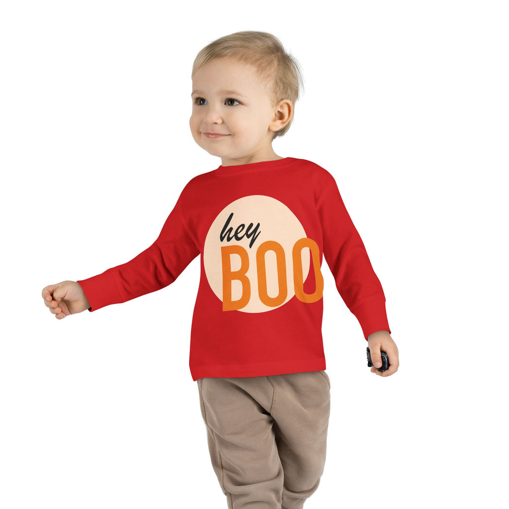 Toddler Long Sleeve Tee — "hey BOO" Halloween Spooky Season Shirt