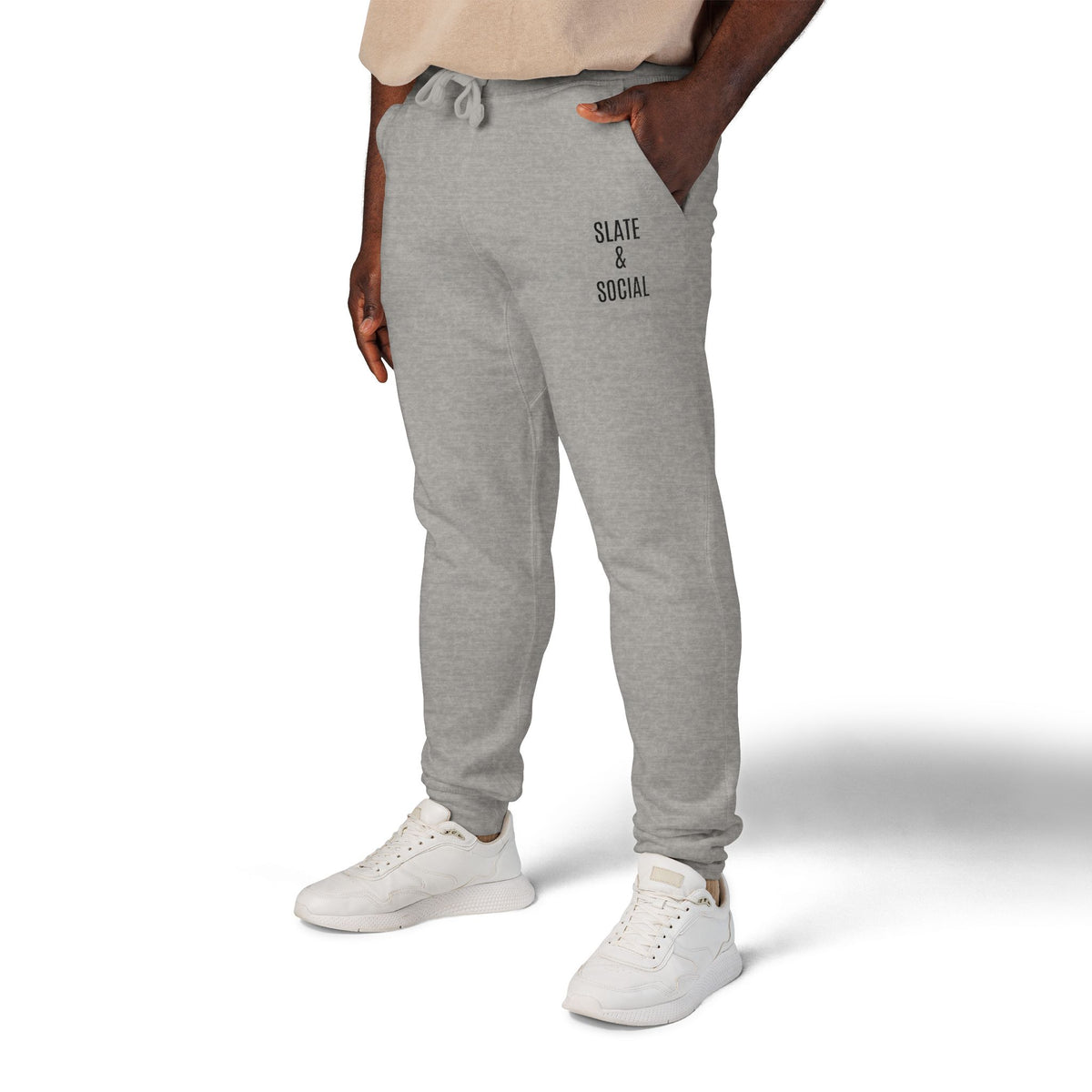 Embroidered 'Slate & Social' Fleece Sweatpants — Cozy Casual Joggers