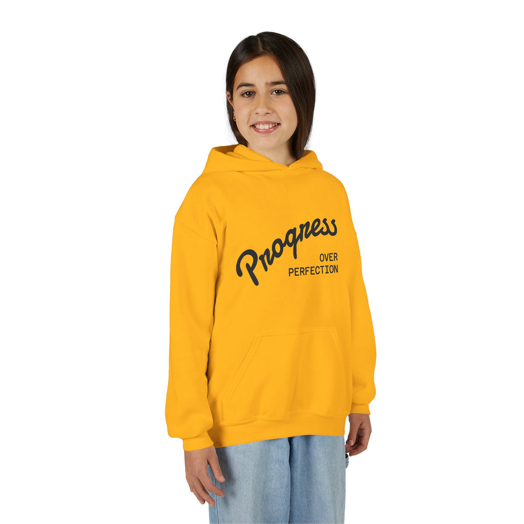 Youth Hoodie — "Progress Over Perfection" Motivational Pullover