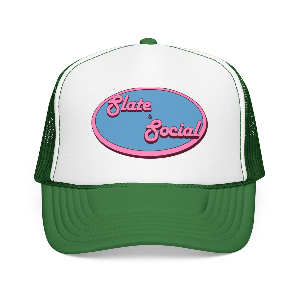 Trucker Hat — "Slate & Social" Retro Patch Foam Cap