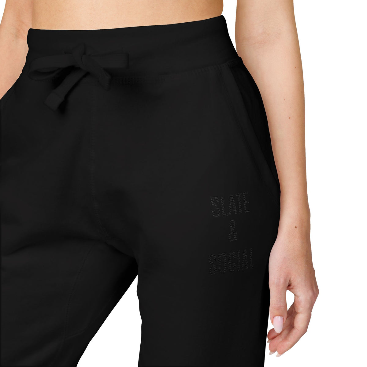 Embroidered 'Slate & Social' Fleece Sweatpants — Cozy Casual Joggers