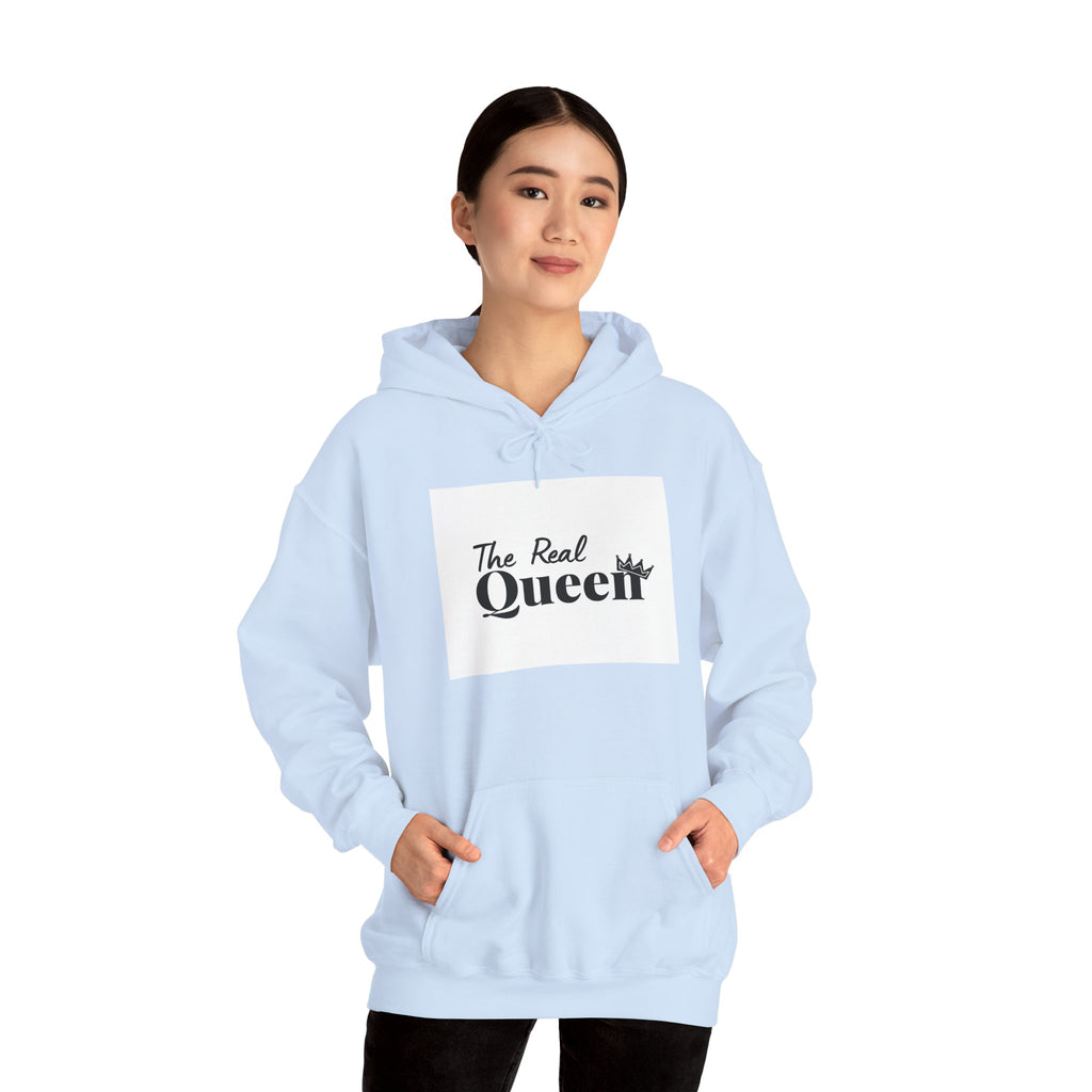 The Real Queen Hoodie — 'Slate & Social' Graphic Pullover for Bold Fashionistas