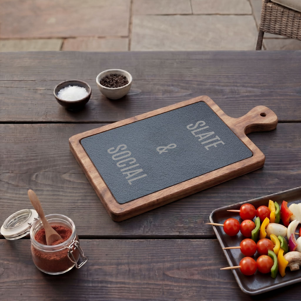 Slate & Social Engraved Charcuterie Board with Cheese Tools
