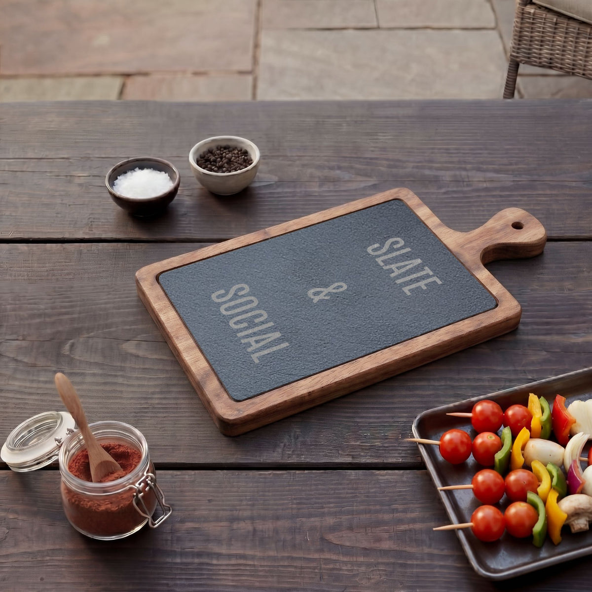 Slate & Social Engraved Charcuterie Board with Cheese Tools