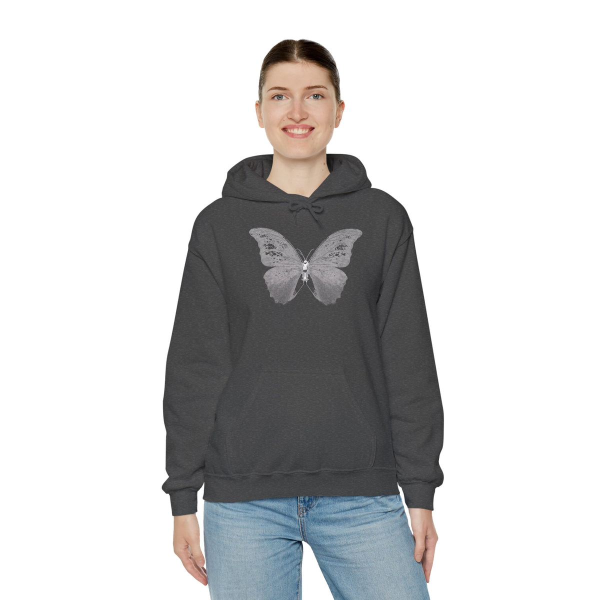 Butterfly Graphic Hoodie — 'Slate & Social' Minimalist White Pullover