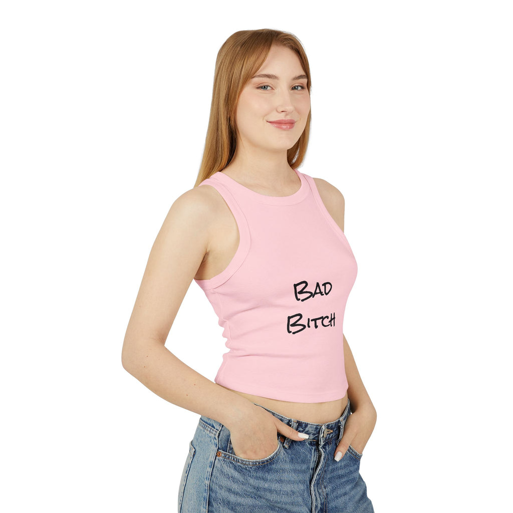 Bad Bitch Racer Tank Top — Women's Crop Ribbed Tank