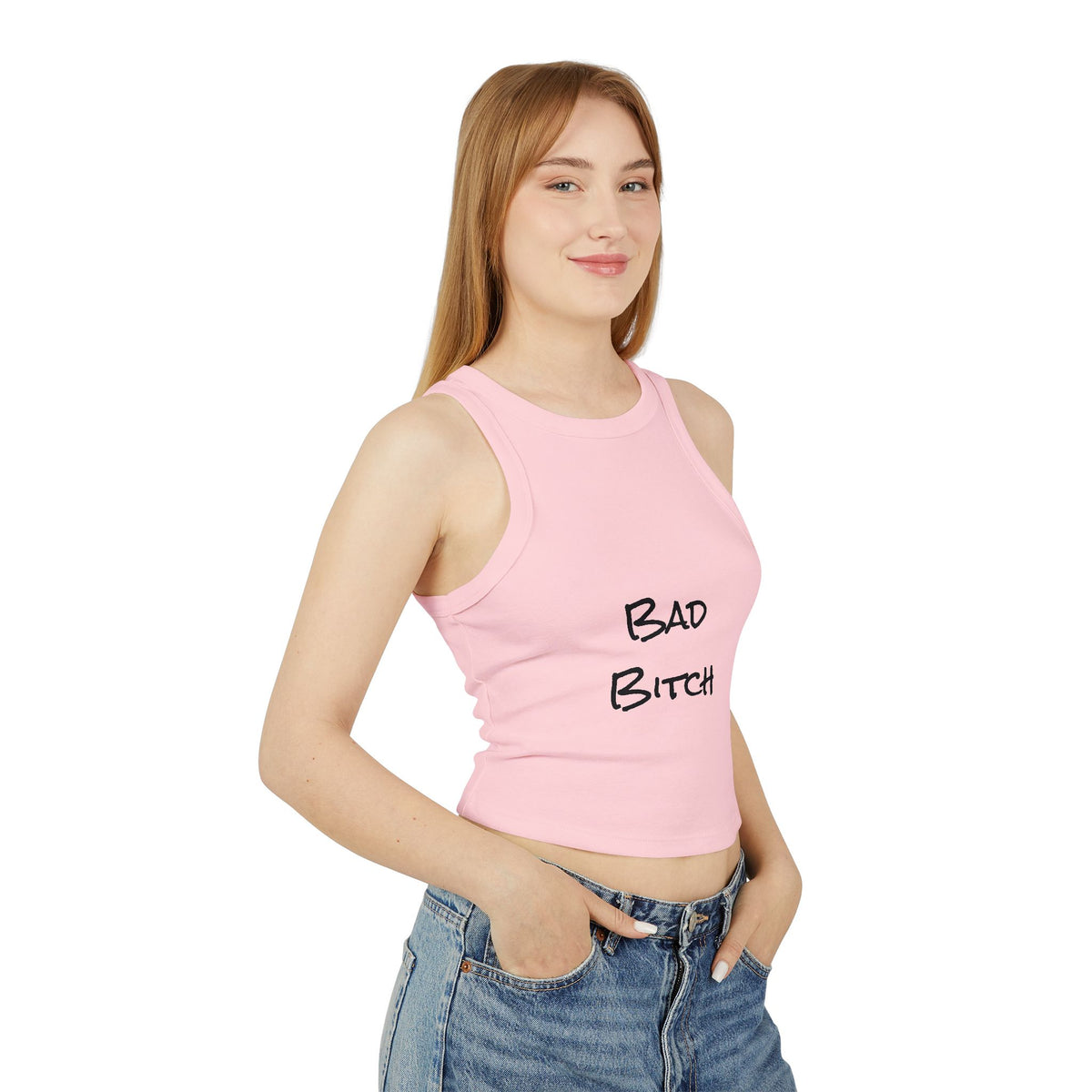 Bad Bitch Racer Tank Top — Women's Crop Ribbed Tank