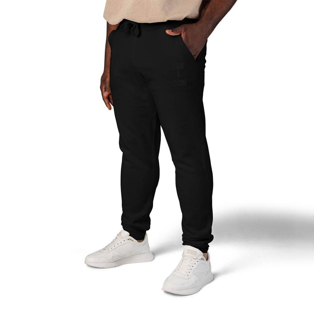 Embroidered 'Slate & Social' Fleece Sweatpants — Cozy Casual Joggers