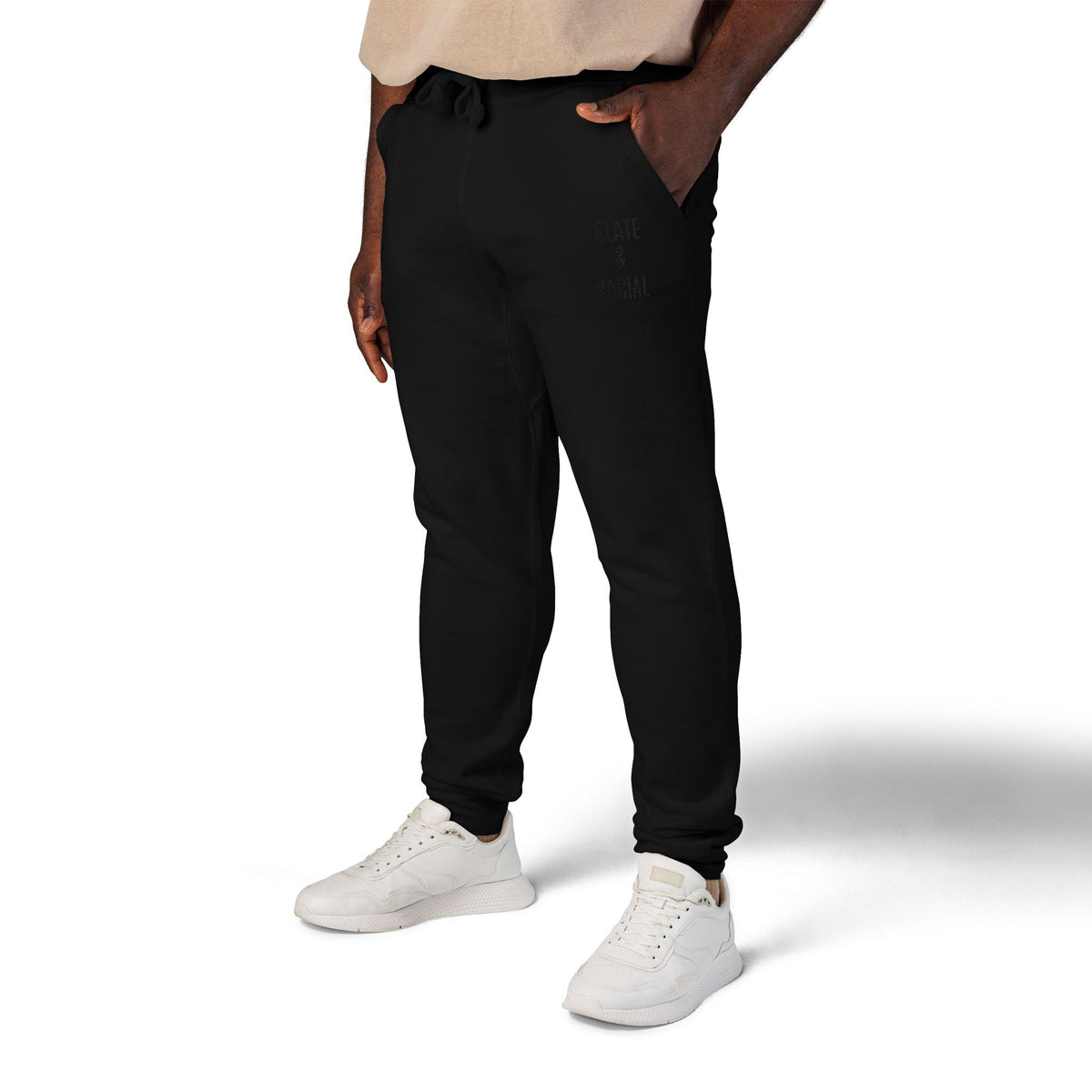 Embroidered 'Slate & Social' Fleece Sweatpants — Cozy Casual Joggers
