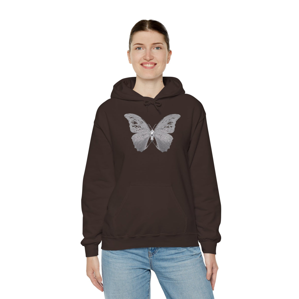 Butterfly Graphic Hoodie — 'Slate & Social' Minimalist White Pullover