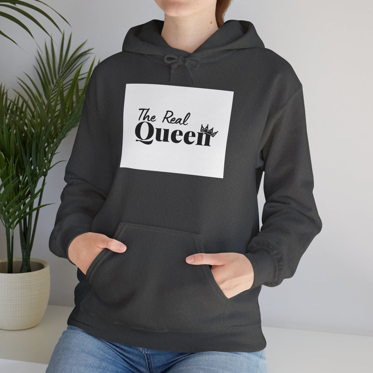 The Real Queen Hoodie — 'Slate & Social' Graphic Pullover for Bold Fashionistas