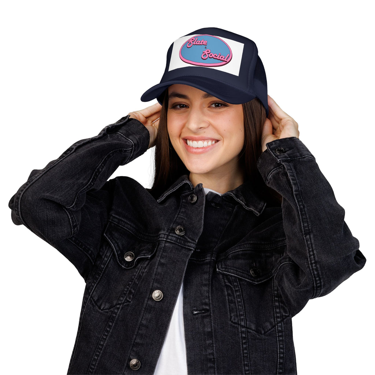 Trucker Hat — "Slate & Social" Retro Patch Foam Cap