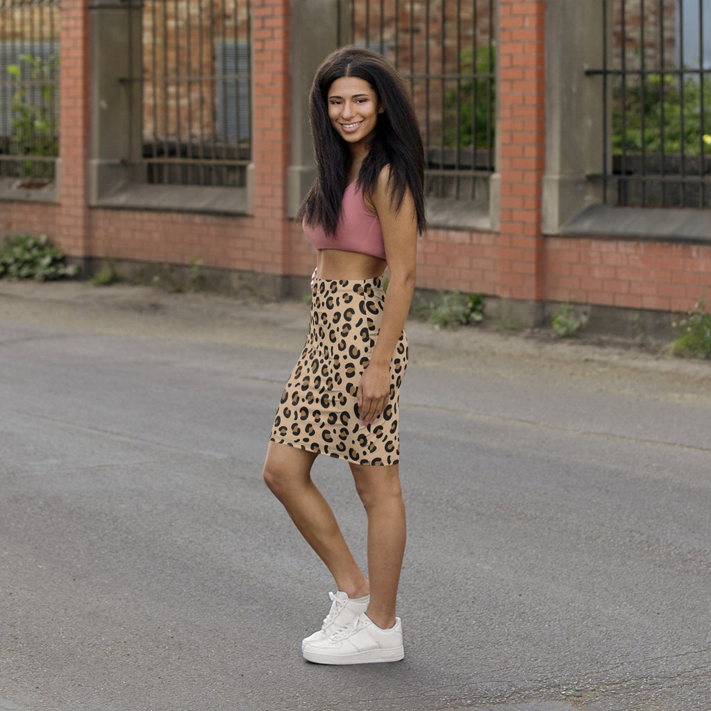 Leopard Print Pencil Skirt — Women's Mid-Waist Animal Print Bodycon Skirt