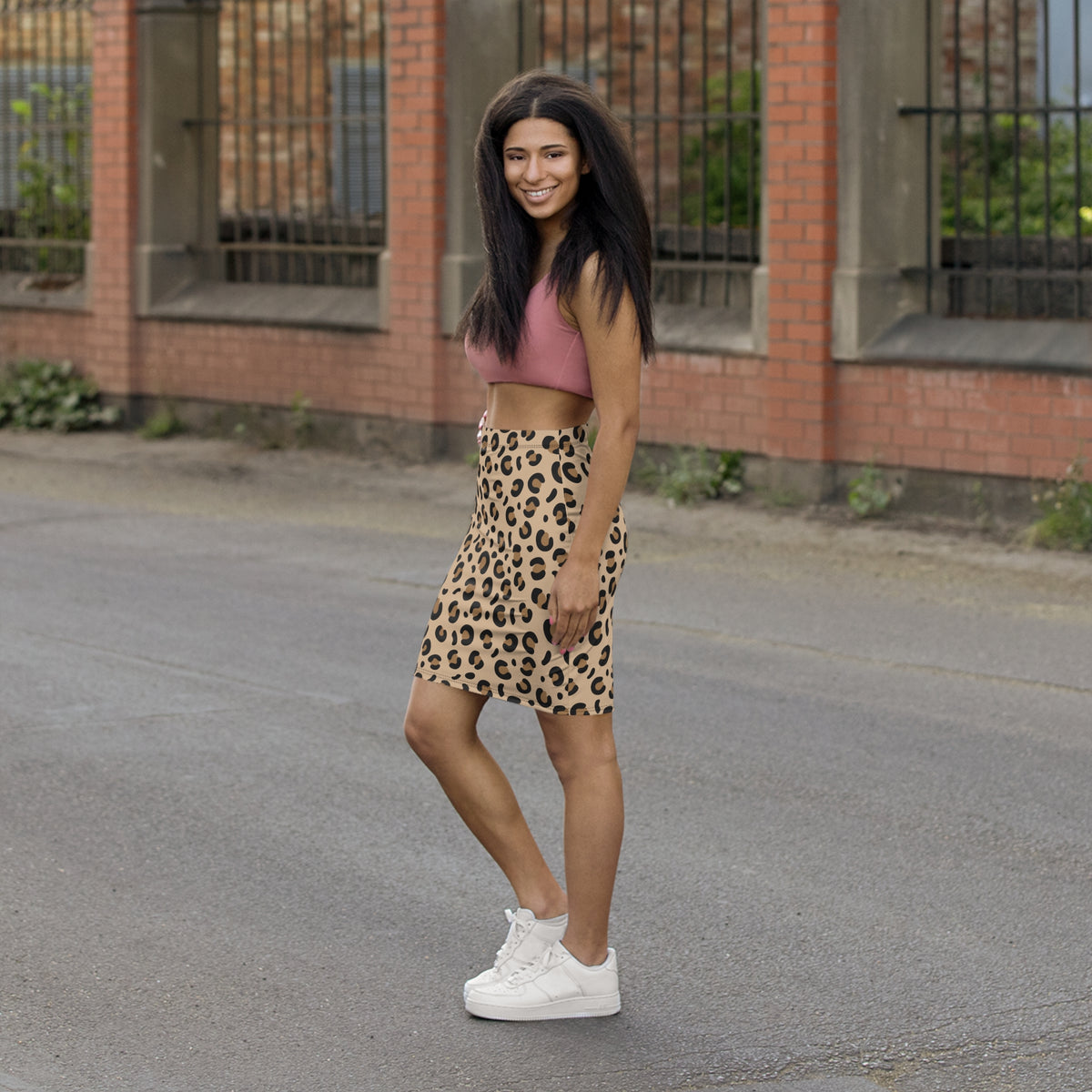 Leopard Print Pencil Skirt — Women's Mid-Waist Animal Print Bodycon Skirt