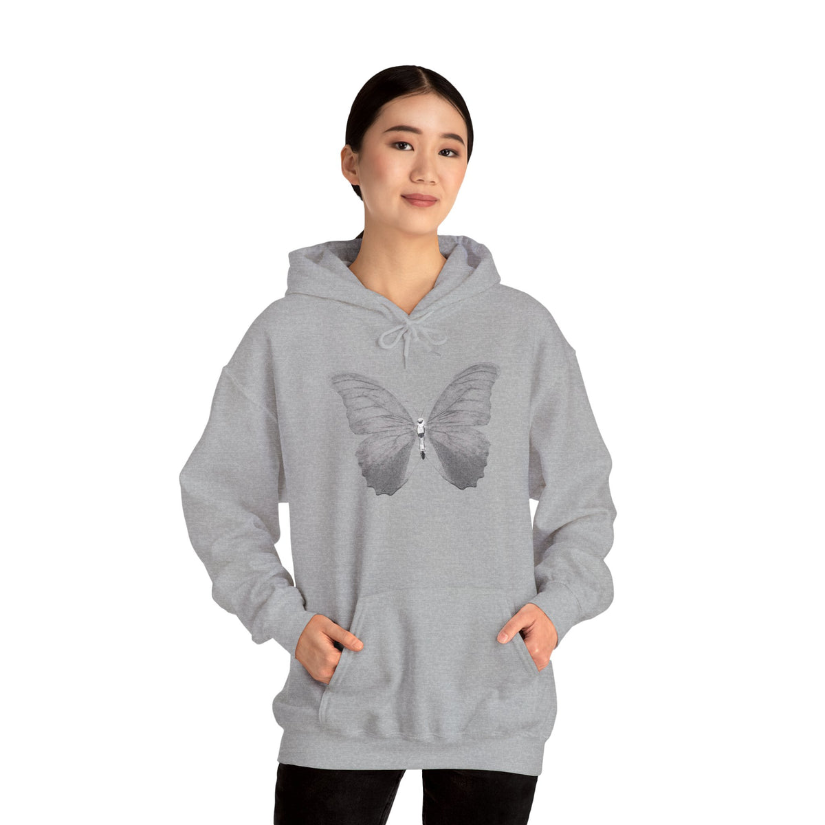 Butterfly Graphic Hoodie — 'Slate & Social' Minimalist White Pullover