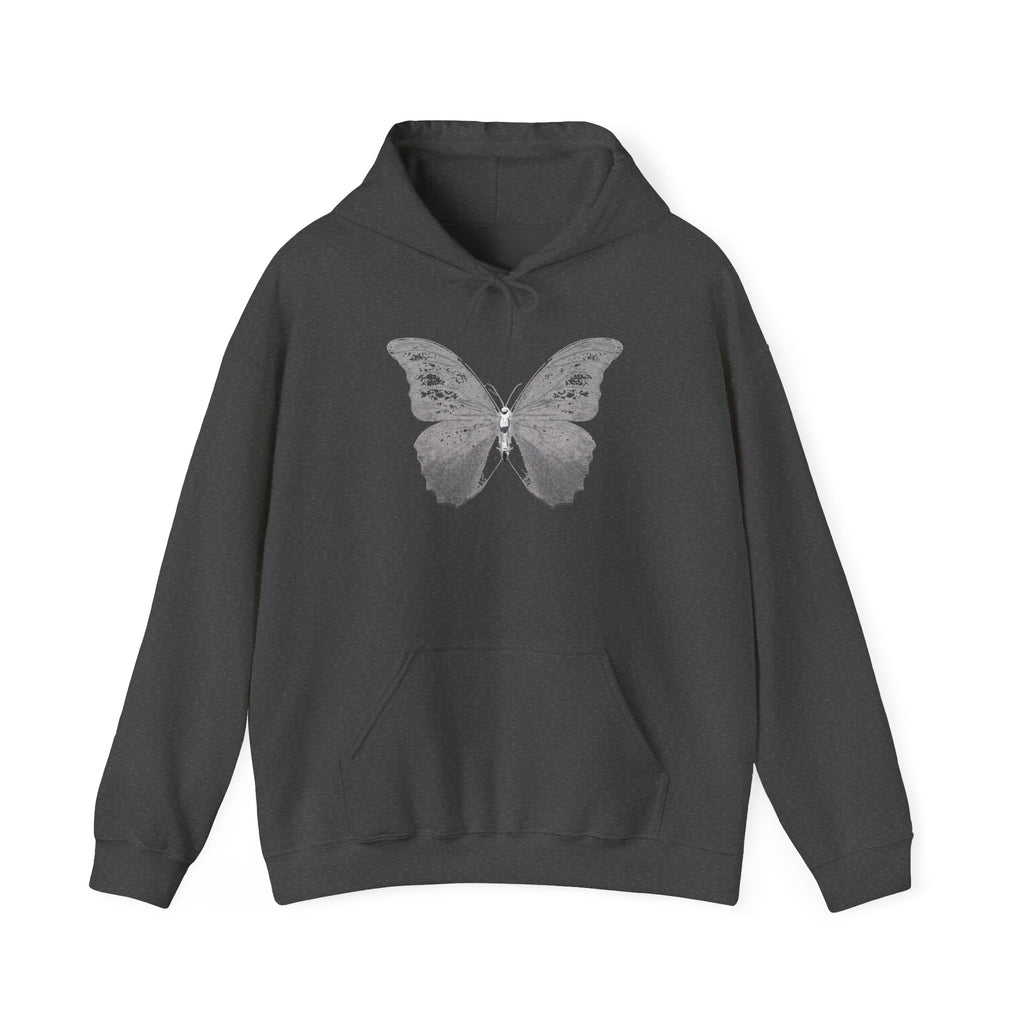 Butterfly Graphic Hoodie — 'Slate & Social' Minimalist White Pullover