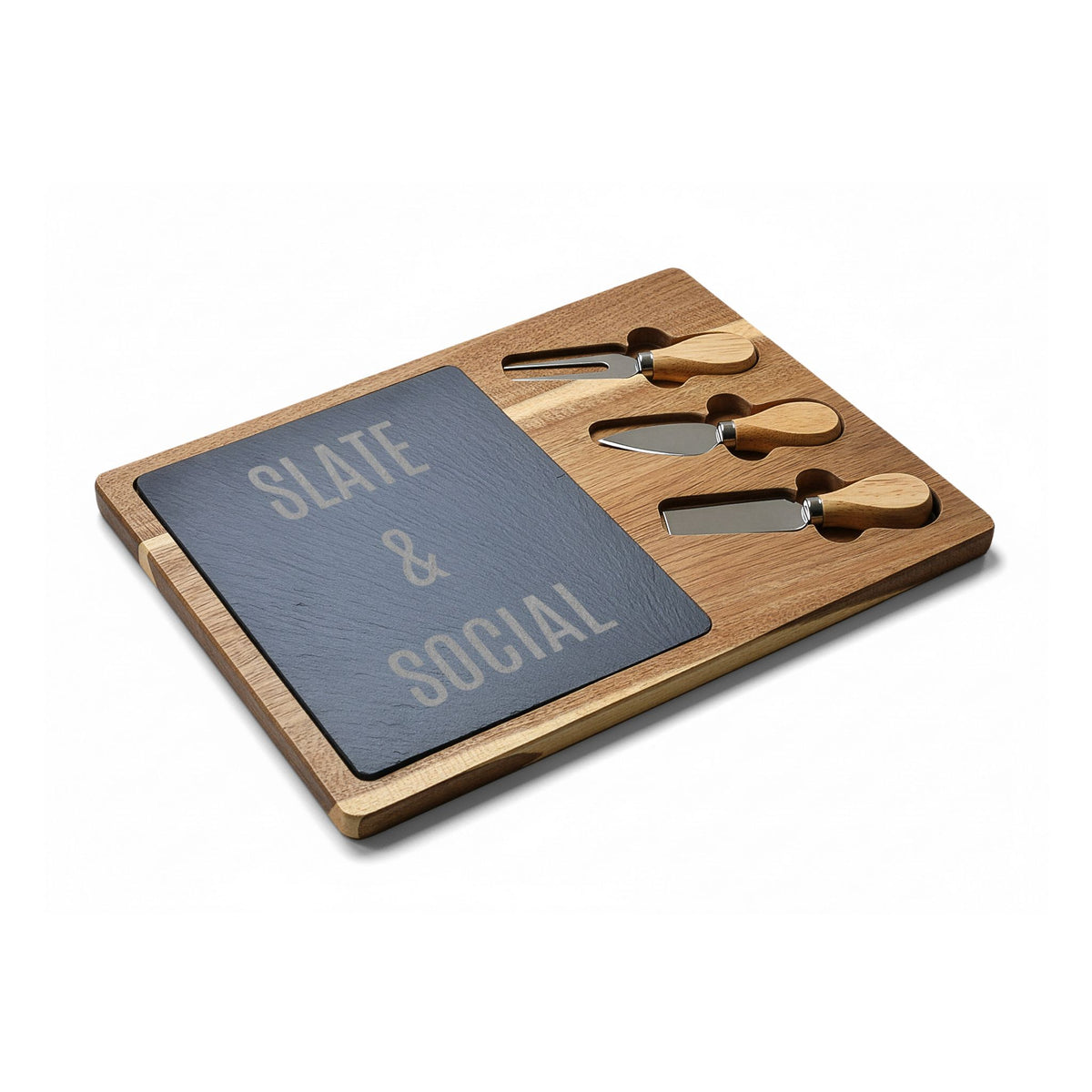 Slate & Social Engraved Charcuterie Board with Cheese Tools