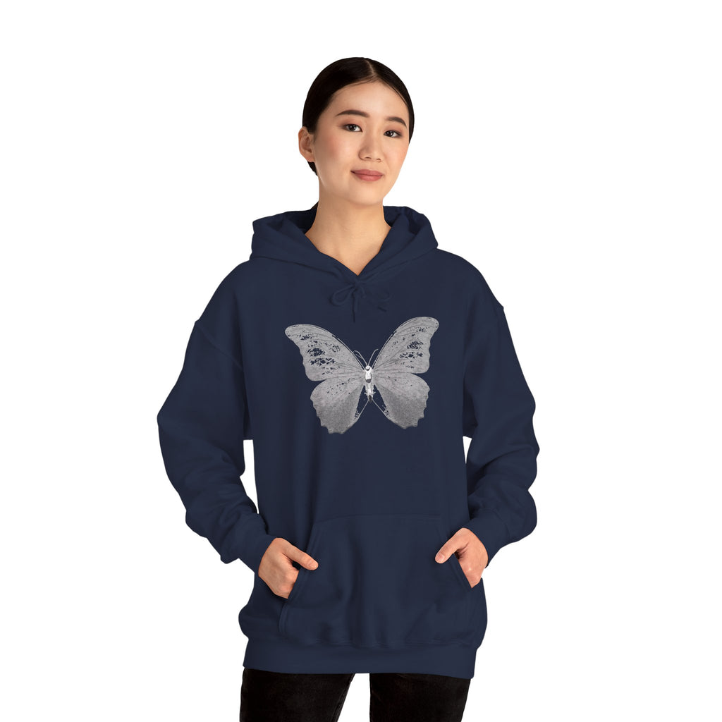 Butterfly Graphic Hoodie — 'Slate & Social' Minimalist White Pullover
