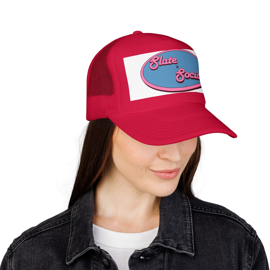Trucker Hat — "Slate & Social" Retro Patch Foam Cap