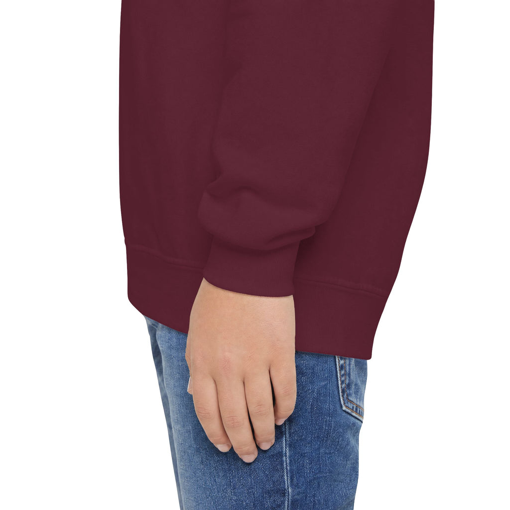 Youth Crewneck Sweatshirt — "School Story, Bro!" Earth Character with Soda | Slate & Social Back