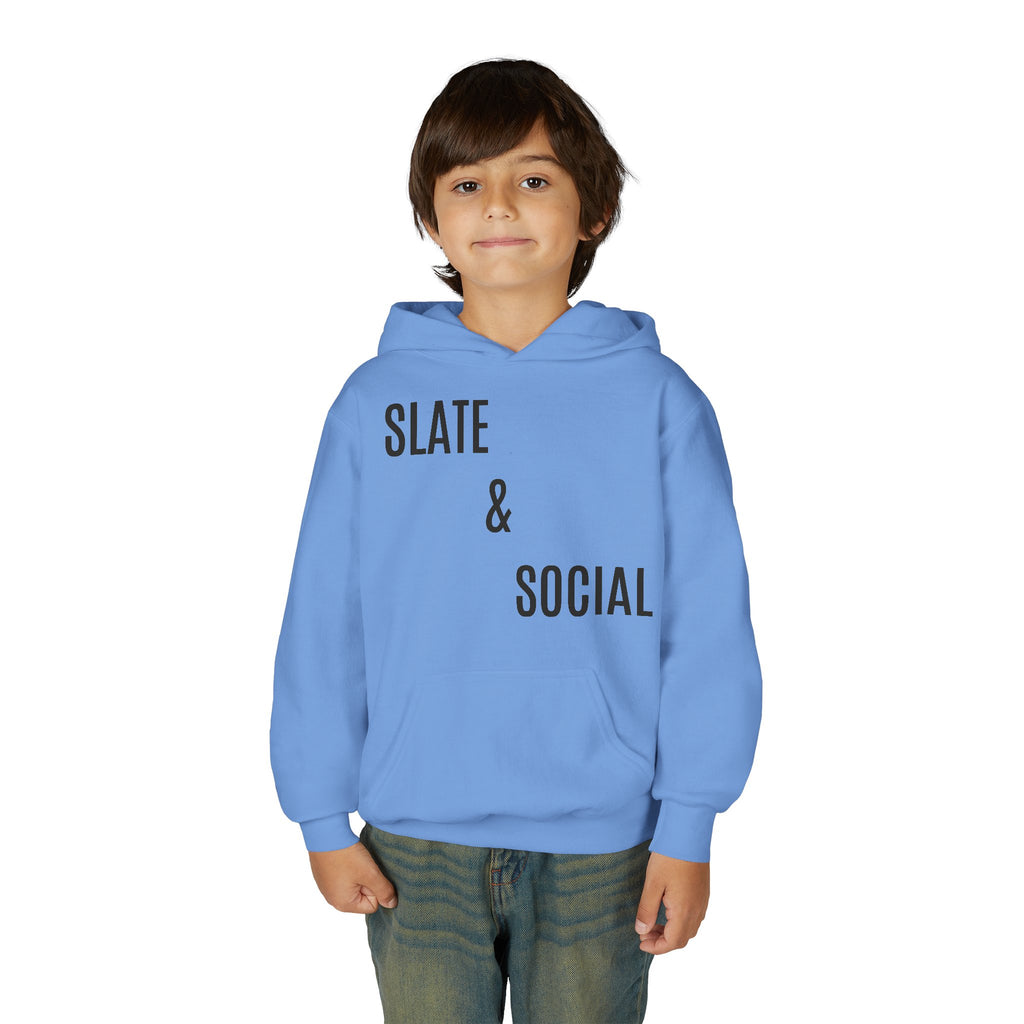 Youth Hoodie - "Slate & Social" Minimalist Text Pullover
