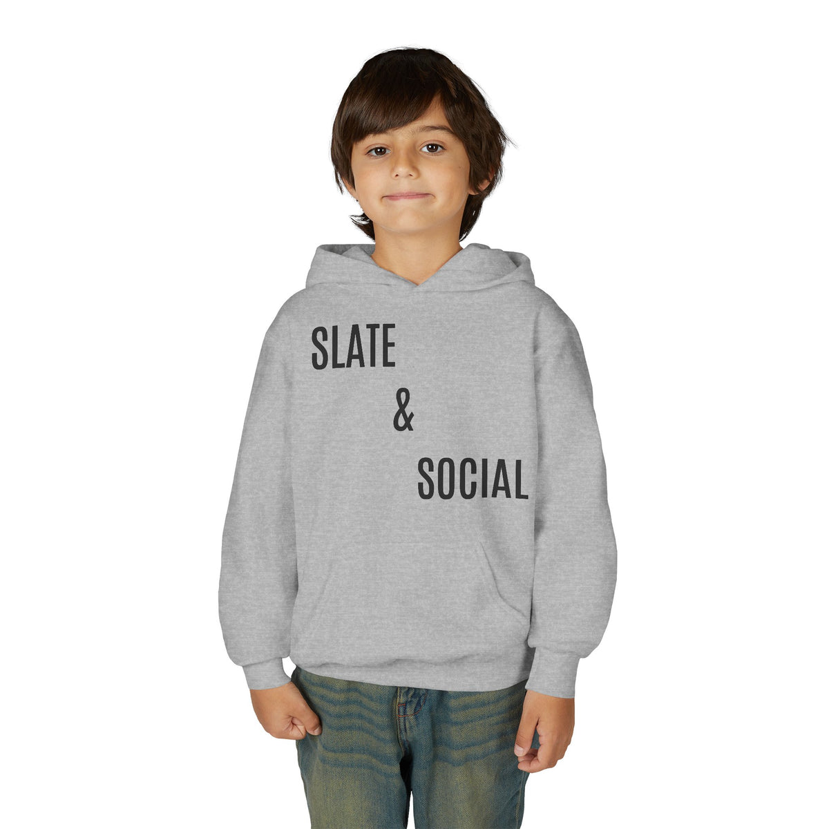 Youth Hoodie - "Slate & Social" Minimalist Text Pullover