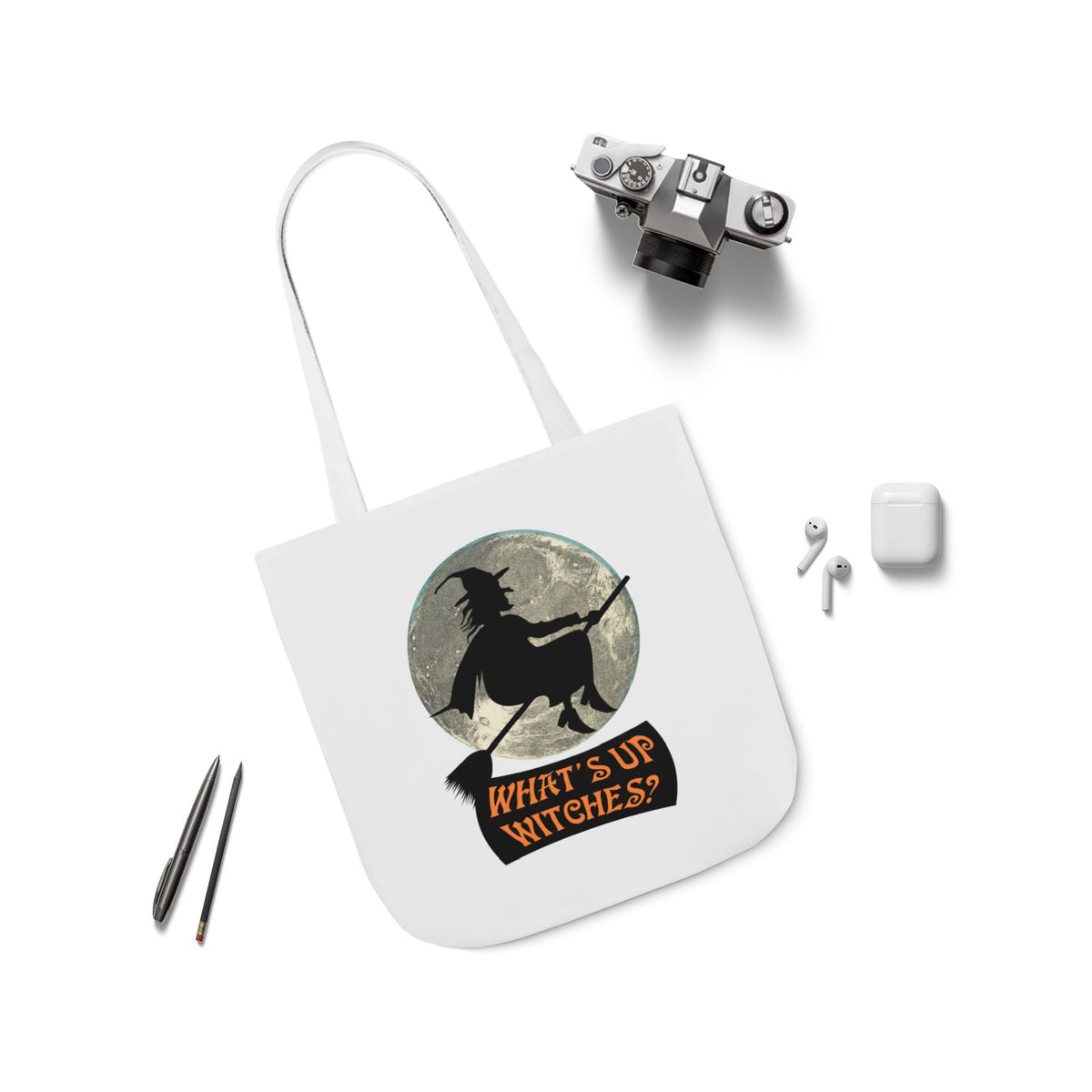 What’s Up Witches Halloween Witch Canvas Tote Bag