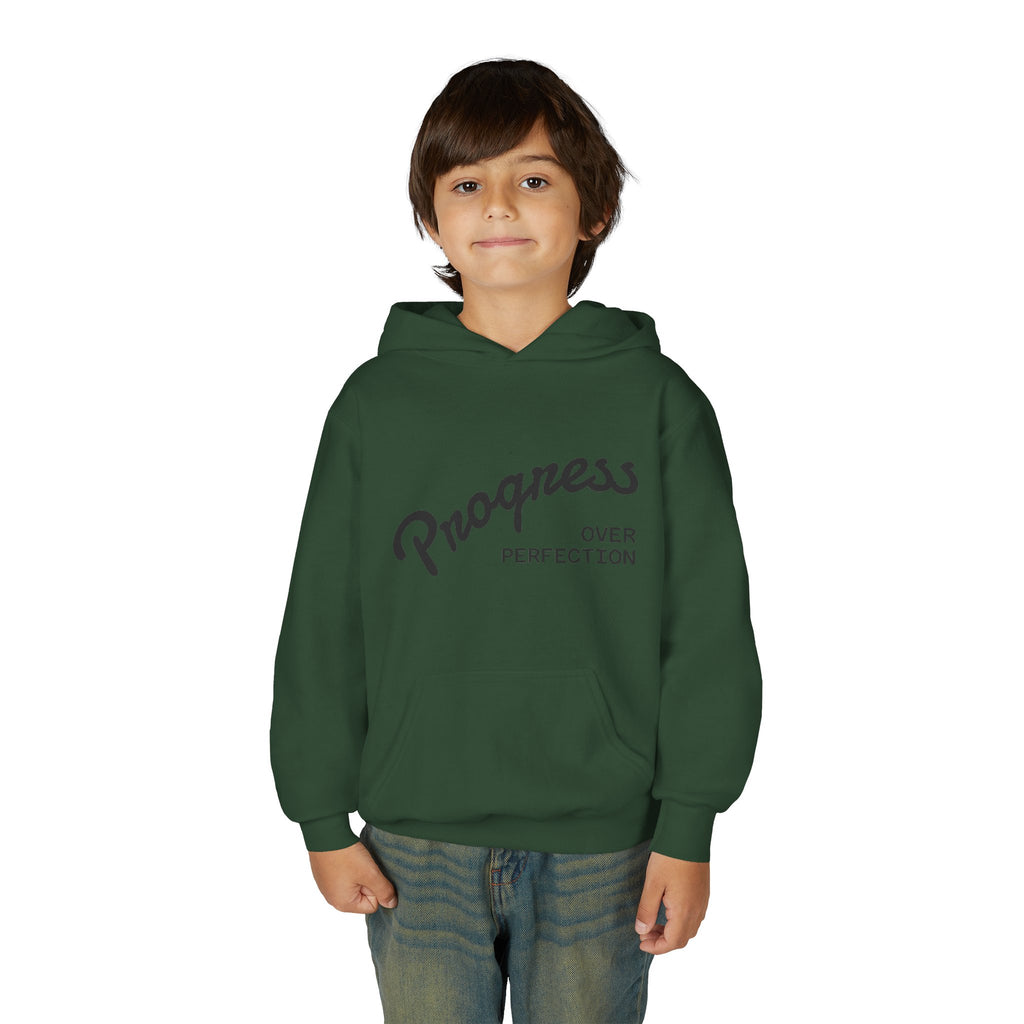 Youth Hoodie — "Progress Over Perfection" Motivational Pullover