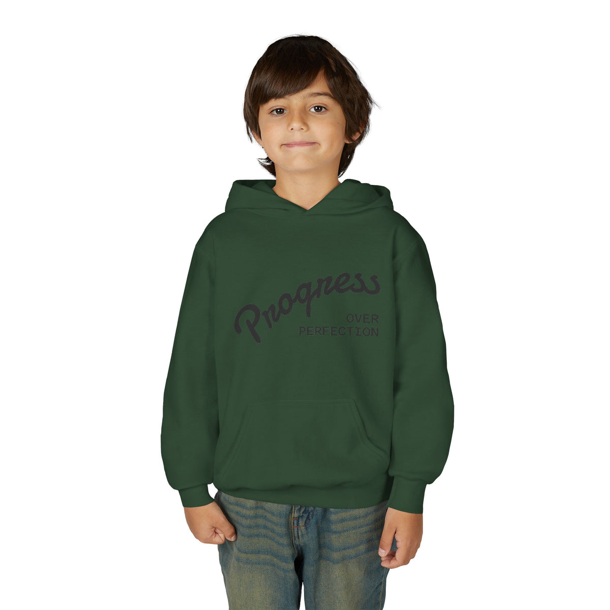 Youth Hoodie — "Progress Over Perfection" Motivational Pullover