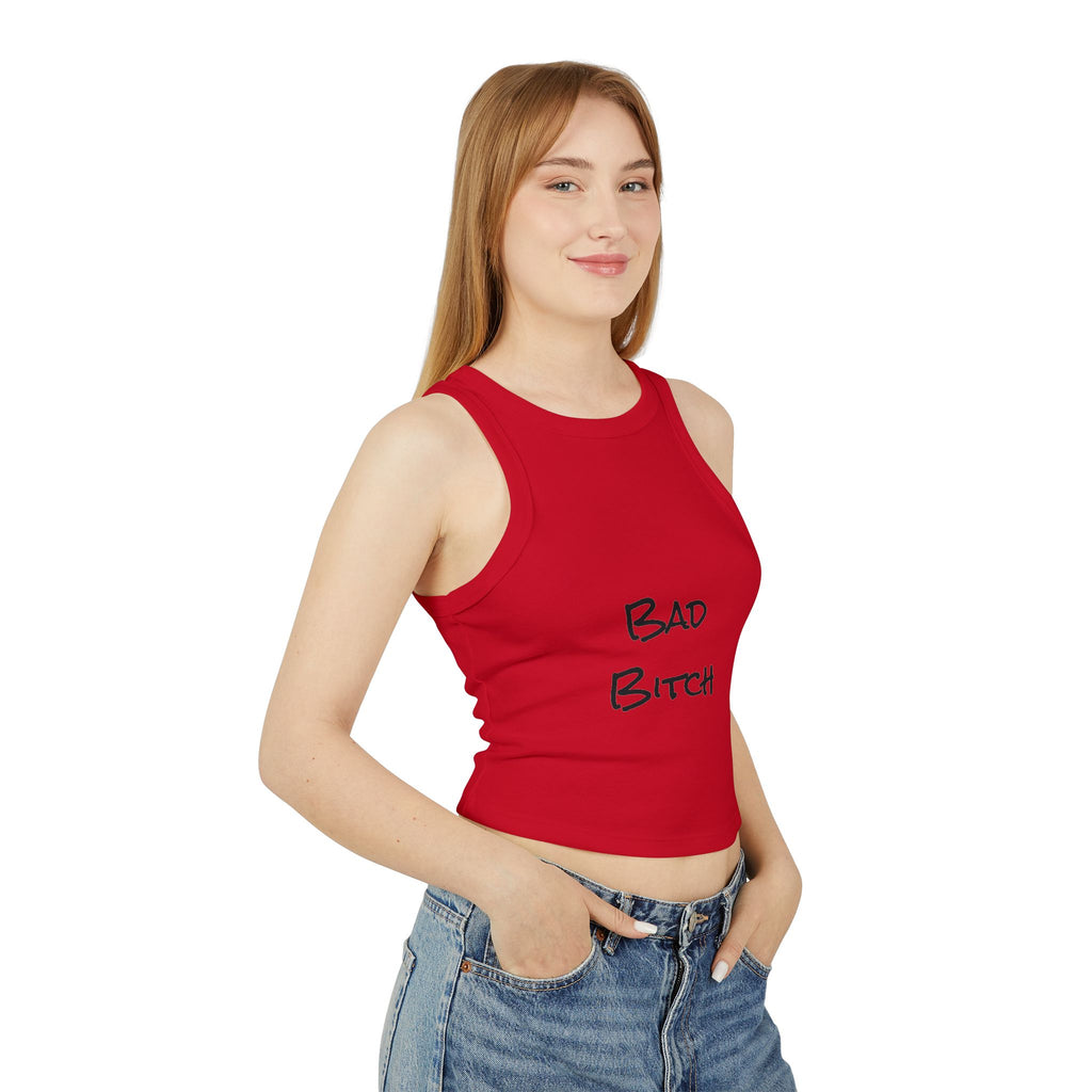 Bad Bitch Racer Tank Top — Women's Crop Ribbed Tank