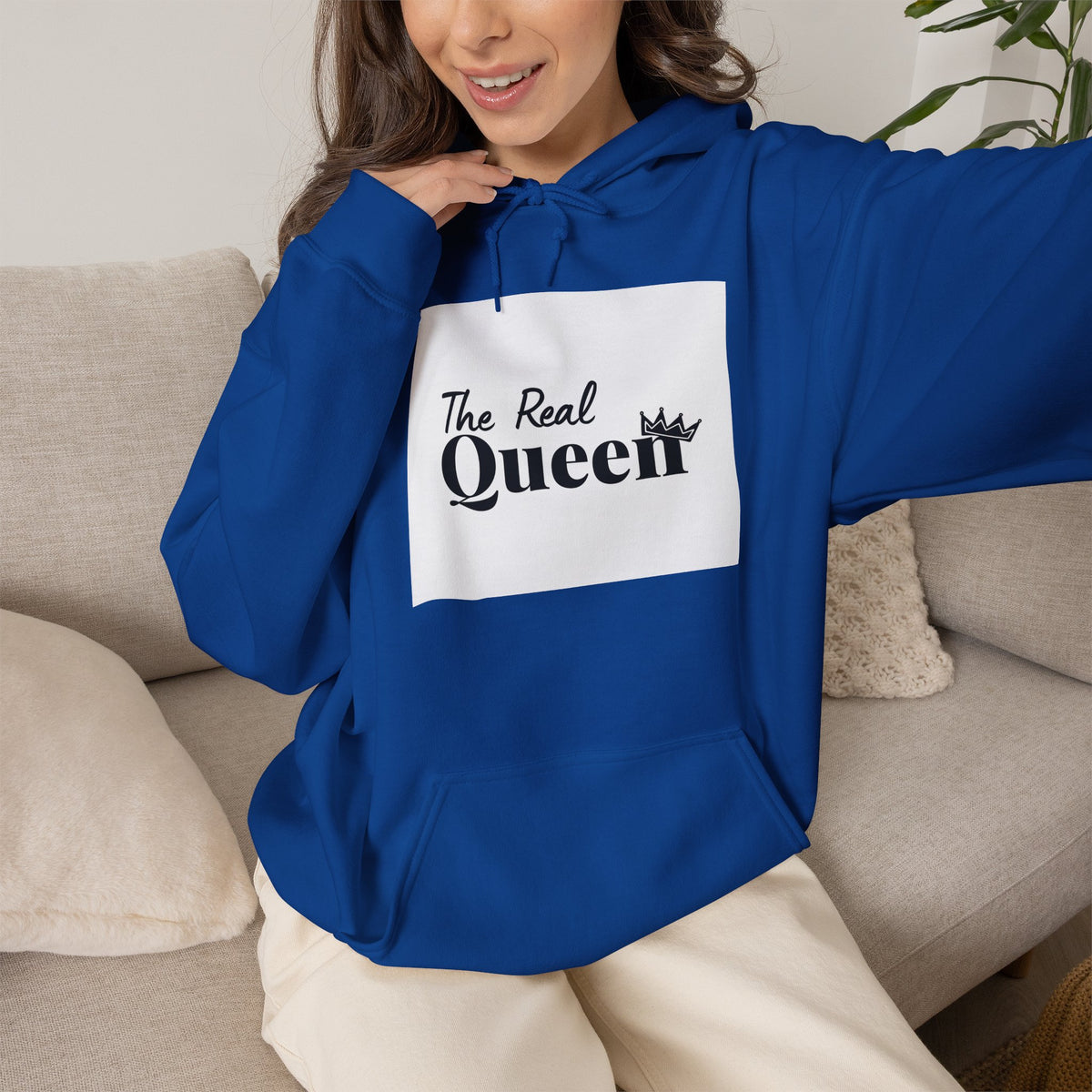 The Real Queen Hoodie — 'Slate & Social' Graphic Pullover for Bold Fashionistas