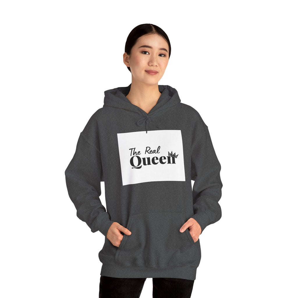 The Real Queen Hoodie — 'Slate & Social' Graphic Pullover for Bold Fashionistas
