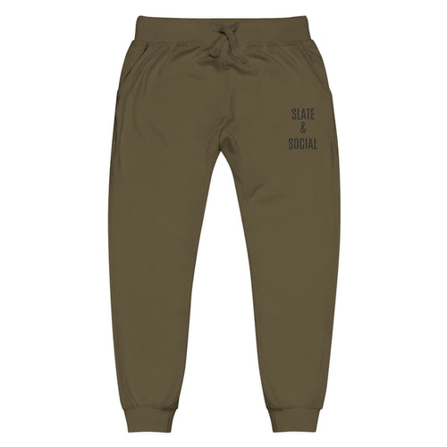 Embroidered 'Slate & Social' Fleece Sweatpants — Cozy Casual Joggers