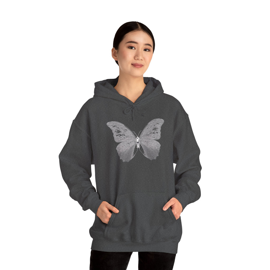 Butterfly Graphic Hoodie — 'Slate & Social' Minimalist White Pullover