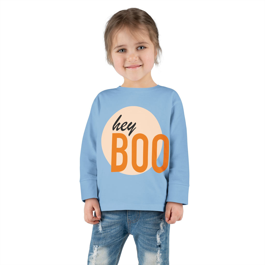 Toddler Long Sleeve Tee — "hey BOO" Halloween Spooky Season Shirt