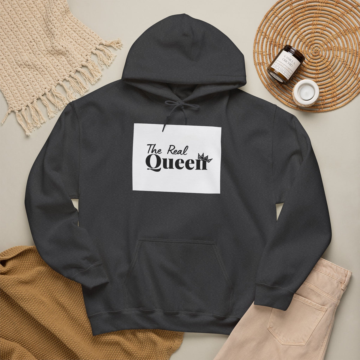 The Real Queen Hoodie — 'Slate & Social' Graphic Pullover for Bold Fashionistas